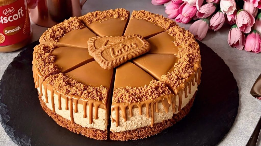 Unbked Lotus Biscoff Cheesecake s sirom od sira -Lotus krema - jednostavna i jednostavna priprema!