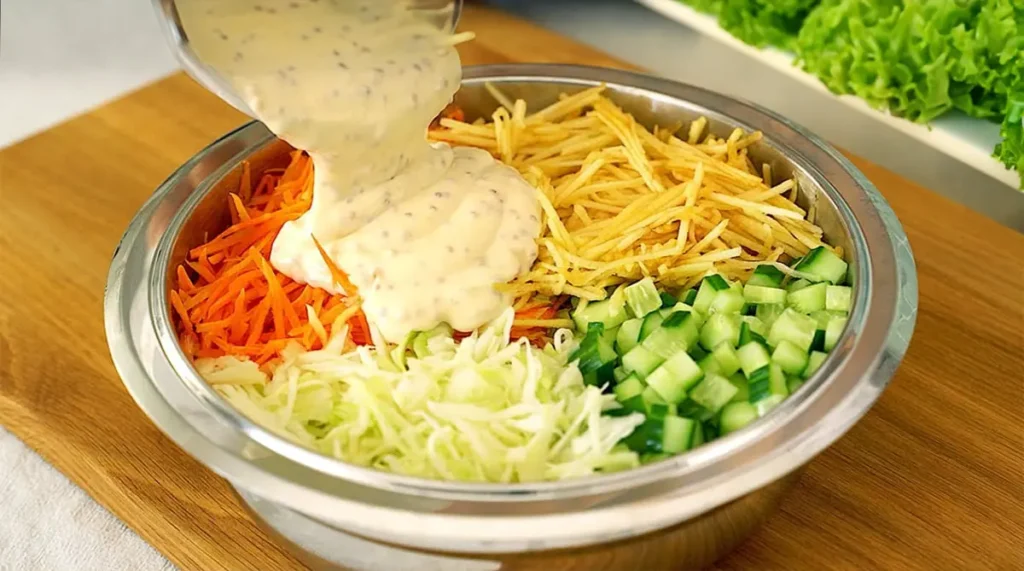 Salata za gubitak povrća s kupusom i preljevom od jogurta: